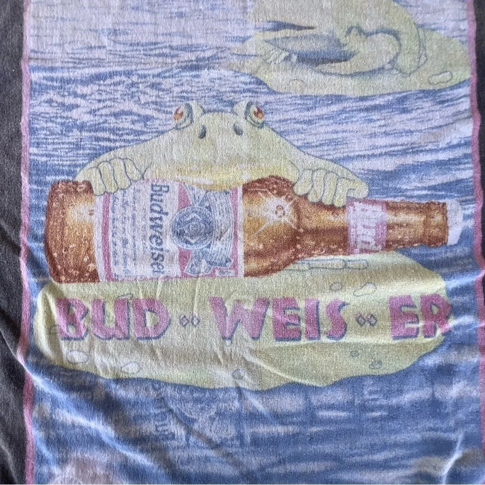 VTG 90s Budweiser Frogs Beach Towel King of Beers Lilly Pad Reeds 28x55 FADED